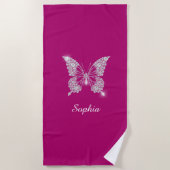 White Diamond Butterfly, Script Name, Deep Fuchsia Strandlaken (Voorkant)