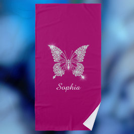 White Diamond Butterfly, Script Name, Deep Fuchsia Strandlaken