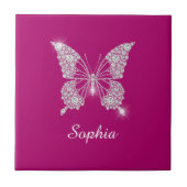 White Diamond Butterfly, Script Name, Deep Fuchsia Tegeltje (Voorkant)