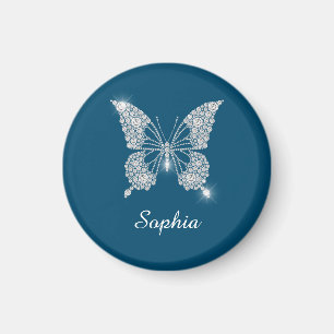 White Diamond Butterfly, Script Name, Ocean Blue Magneet