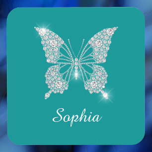White Diamond Butterfly, scriptnaam, diep Blauwgro Bier Onderzetter