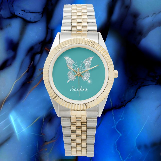 White Diamond Butterfly, scriptnaam, diep Blauwgro Horloge (Creator heeft geüpload)