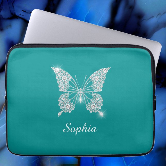 White Diamond Butterfly, scriptnaam, diep Blauwgro Laptop Sleeve (Creator heeft geüpload)