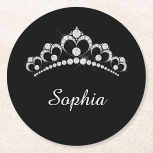 White Diamond Crown, DIY Script Name, Black Ronde Kartonnen Onderzetter