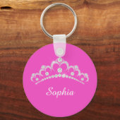 White Diamond Crown, DIY Script Name, Fuchsia Sleutelhanger (Voorkant)