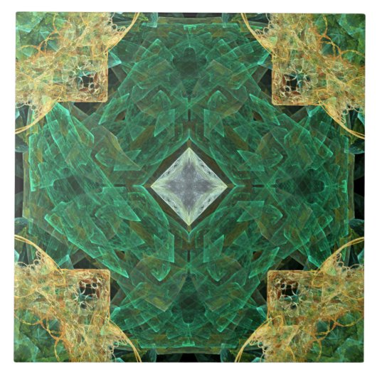White Diamond Gold Green Pattern Ceramic Tile Tegeltje (Voorkant)