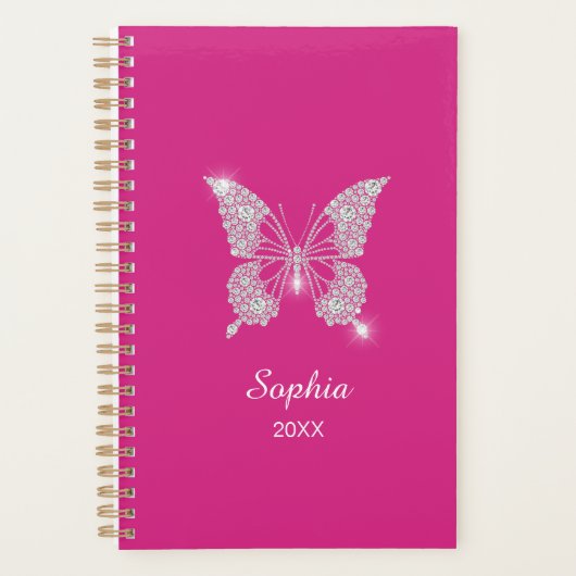 White Diamonds Butterfly, Script Name, Fuchsia Planner (Voorkant)