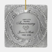 White Diamonds en Silver Damask 25 Jubileum Keramisch Ornament (Achterkant)