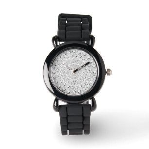 White Diamonds Glitter Circles Patroon Horloge