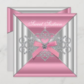 White Diamonds Pink Sweet 16 Party Kaart (Voorkant / Achterkant)