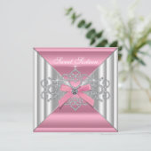 White Diamonds Pink Sweet 16 Party Kaart (Staand voorkant)