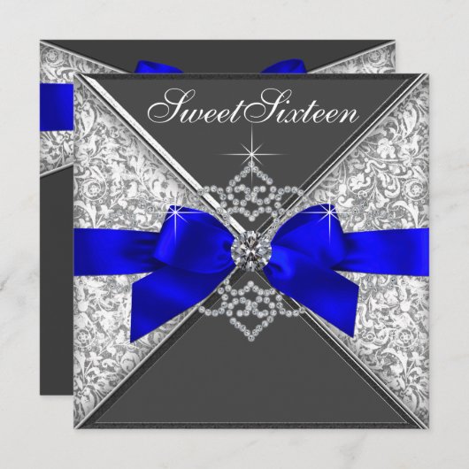White Diamonds Royal Blue Sweet 16 Verjaardagsfees Kaart (Voorkant / Achterkant)