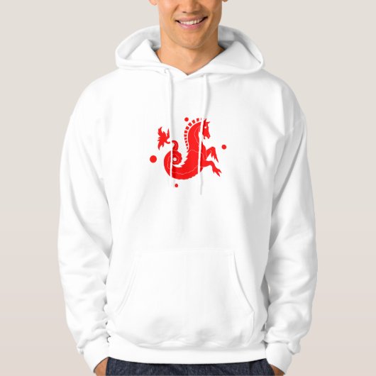 White Dimonus Hooded Sweatshirt "RED Seahorse". (Voorkant)