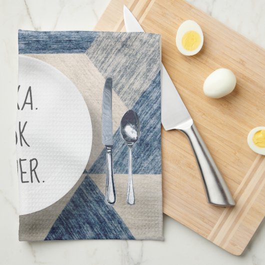 White Dinner Bord met Command Theedoek (Quarter Fold)