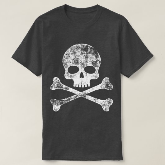 White Distressed Skull en Crossbones T-shirt (Design voorkant)