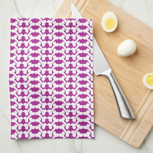 White Dog Bone Herringbone Pattern Dark Magenta Theedoek (Quarter Fold)