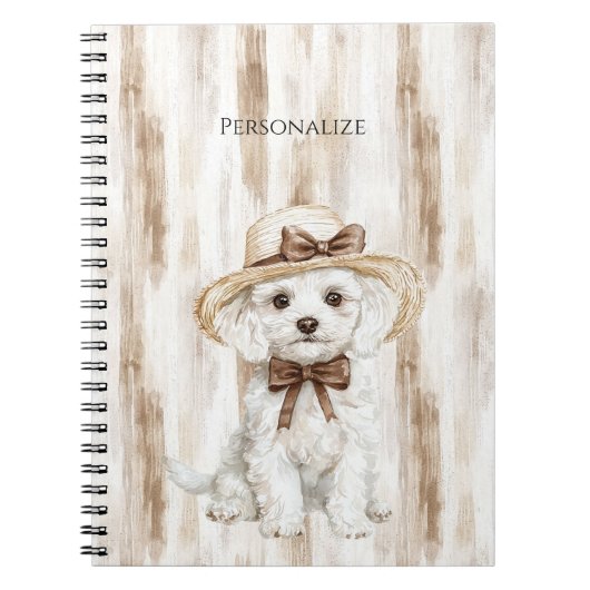 White Dog Hat with Bow Notitieboek (Voorkant)