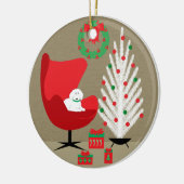White Dog in Mid Century Christmas Room Keramisch Ornament (Links)
