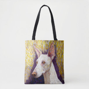 White Dog Mosaic Gold Podenco Klimt Style Draagtas