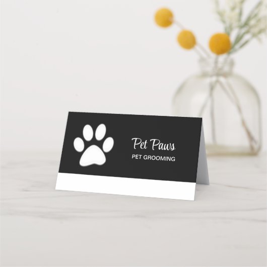White Dog Paw on Black Pet Grooming Service Afsprakenkaart (Voorkant)