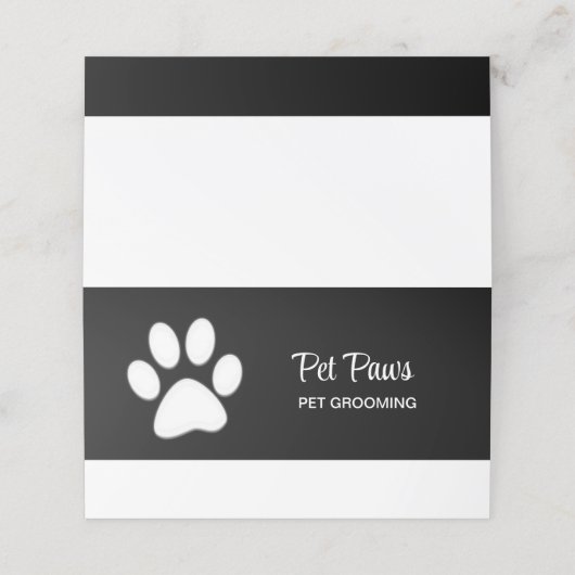 White Dog Paw on Black Pet Grooming Service Afsprakenkaart (Buitenkant ongevouwen)