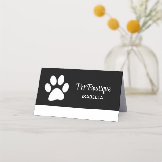 White Dog Paw on Black Pet Grooming Service Klantenkaartje (Voorkant)