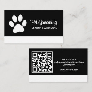 White Dog Paw on Black Pet Grooming Service Visitekaartje