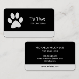 White Dog Paw on Black Pet Grooming Service Visitekaartje