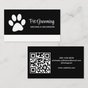 White Dog Paw on Black Pet Grooming Service Visitekaartje