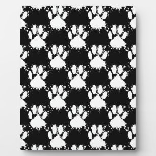 White Dog Paw Pattern met Paint Splatter Fotoplaat