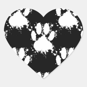 White Dog Paw Pattern met Paint Splatter Hart Sticker