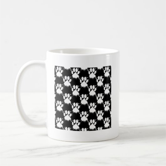 White Dog Paw Pattern met Paint Splatter Koffiemok (Links)
