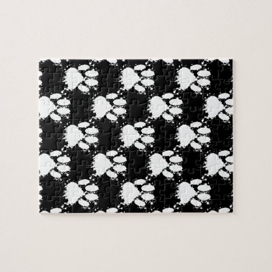 White Dog Paw Pattern met Paint Splatter Legpuzzel (Horizontaal)