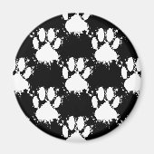 White Dog Paw Pattern met Paint Splatter Magneet (Voorkant)