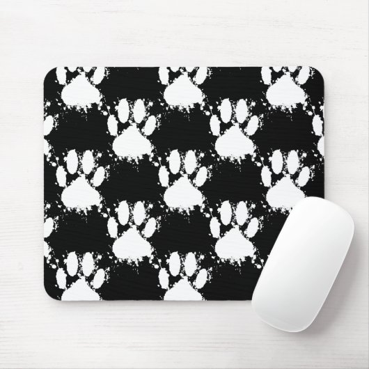 White Dog Paw Pattern met Paint Splatter Muismat (Met muis)