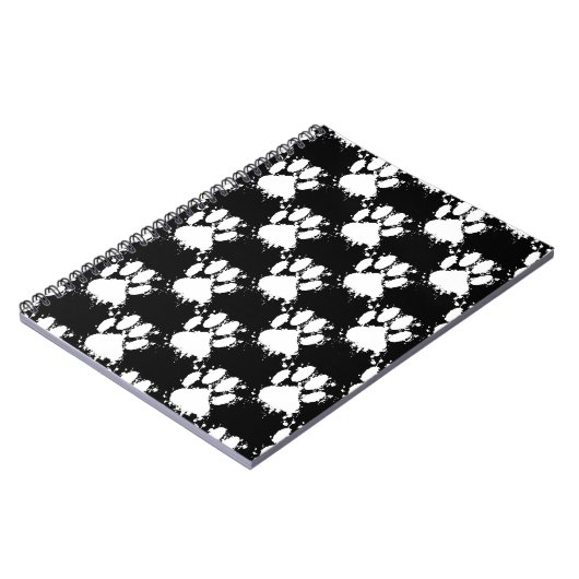 White Dog Paw Pattern met Paint Splatter Notitieboek (Linkerzijde)