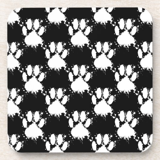 White Dog Paw Pattern met Paint Splatter Onderzetter (Voorkant)