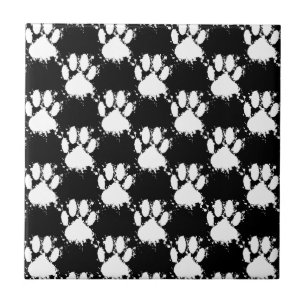 White Dog Paw Pattern met Paint Splatter Tegeltje