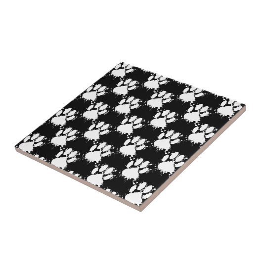 White Dog Paw Pattern met Paint Splatter Tegeltje (Zijkant)