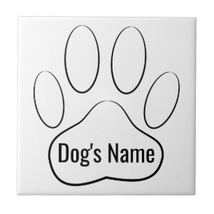 White Dog Paw Print Naam Tile toevoegen Tegeltje
