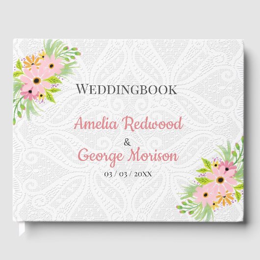 White doily and Flowers Gastenboek (Voorkant)