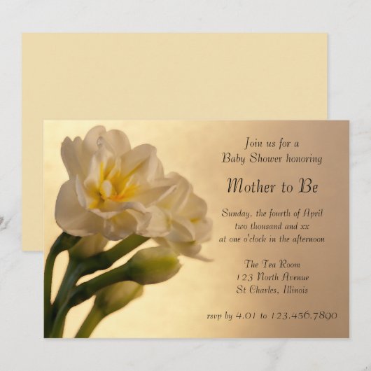 White Double Daffodils Spring Baby shower Kaart (Voorkant / Achterkant)