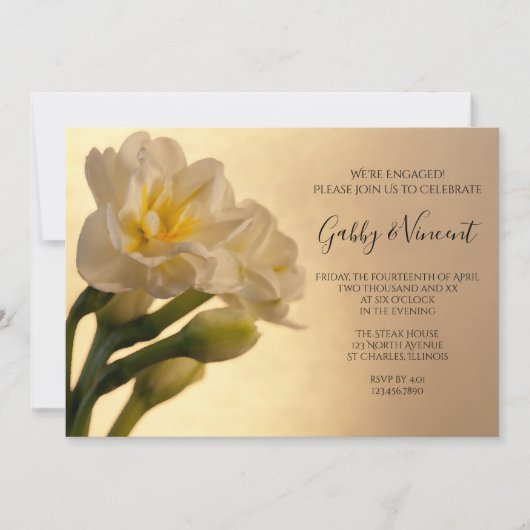 White Double Daffodils Spring Engagement Party Kaart (Voorkant)