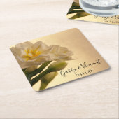 White Double Daffodils Spring Wedding Vierkante Kartonnen Onderzetter (Schuin)