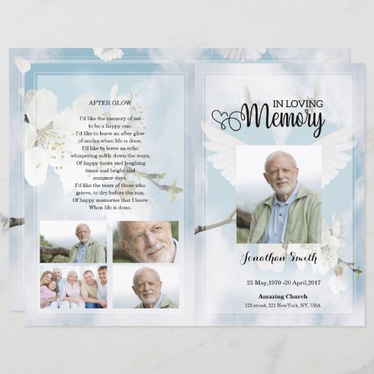 White Dove and Floral Funeral Programme sjabloon (Voorkant / Achterkant)