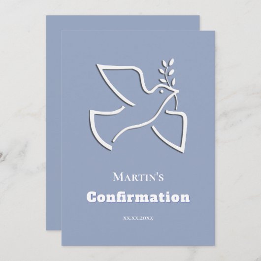 white dove blue background Confirmation  Kaart (Voorkant / Achterkant)