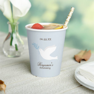 White Dove Boy Christening Persoonlijk Papieren Bekers