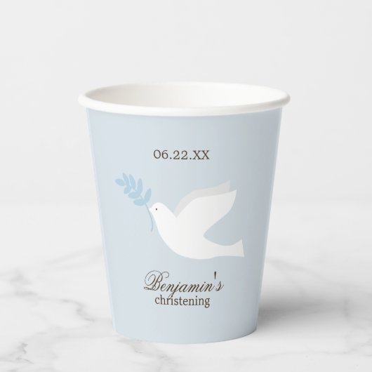 White Dove Boy Christening Persoonlijk Papieren Bekers (Voorkant)