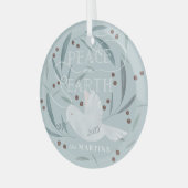 White Dove Light Blue Holiday Glas Ornament (Voorkant links)