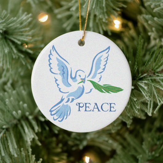 White Dove of Peace with Olive Branch Keramisch Ornament (Boom)